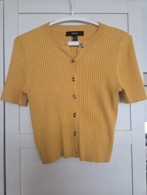 Forever 21 Mustard Ribbed Button-Up Top
